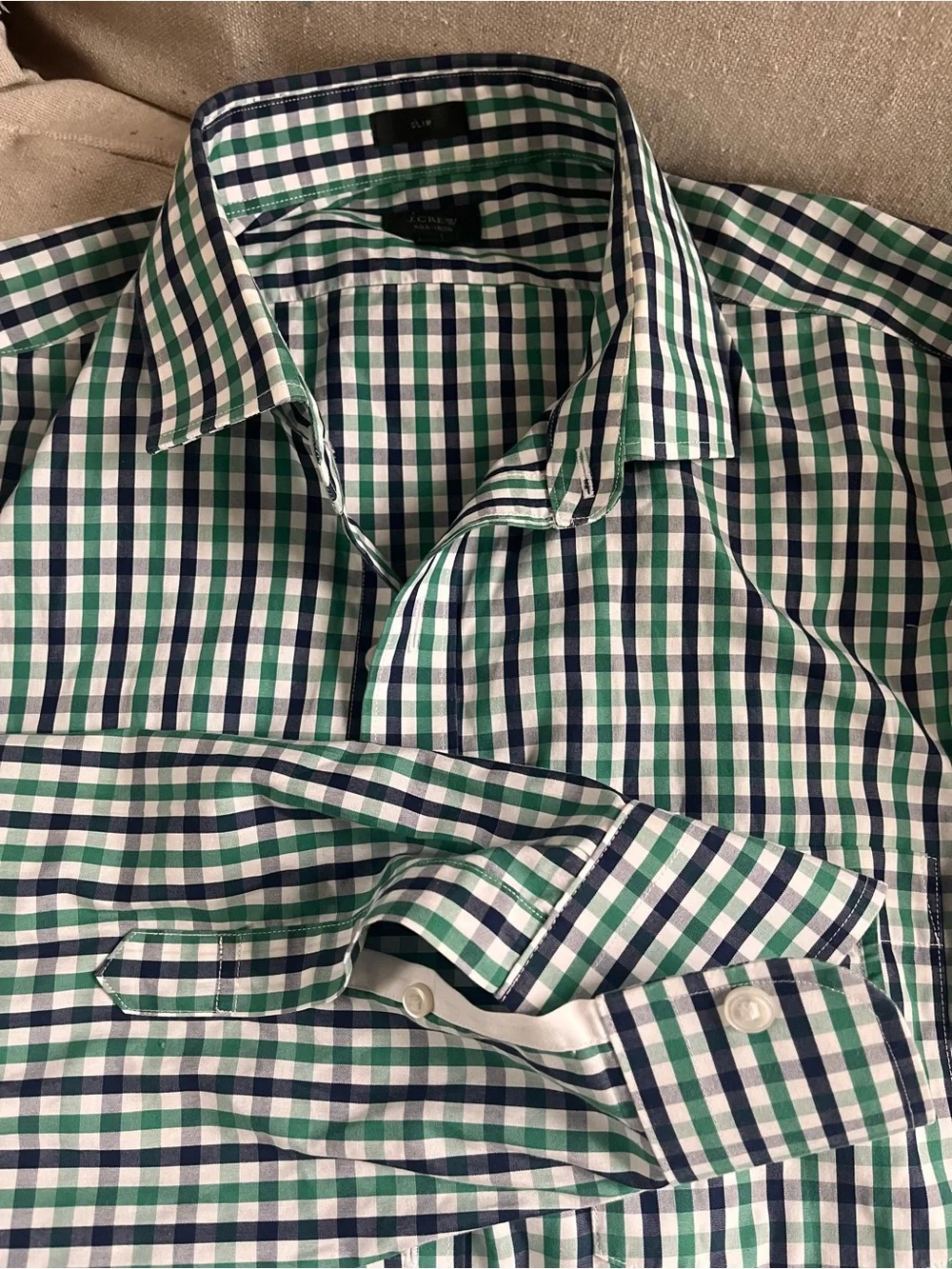 Men's Green Check Long-Sleeve Button-Down Shirt - Large - Slim Fit
